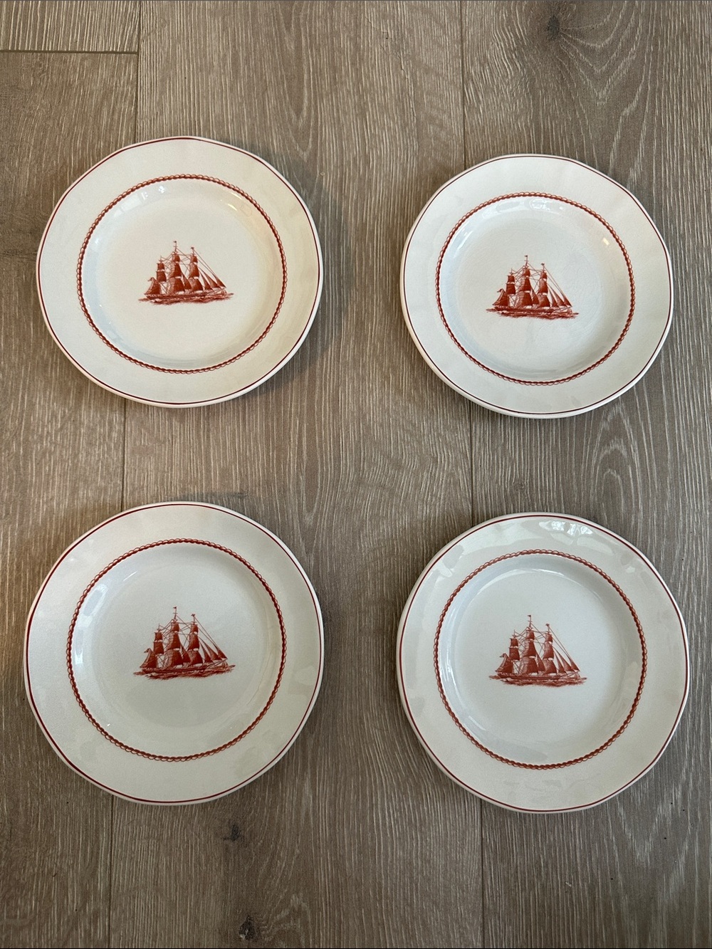 Vintage Bread & Butter Plates 
Wedgwood “Flying Cloud” in rust colorway.